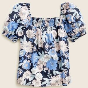 J. Crew Blue Zinnia Square Neck Puff Sleeve Blouse